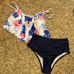 Floral Navy Bathing Suit